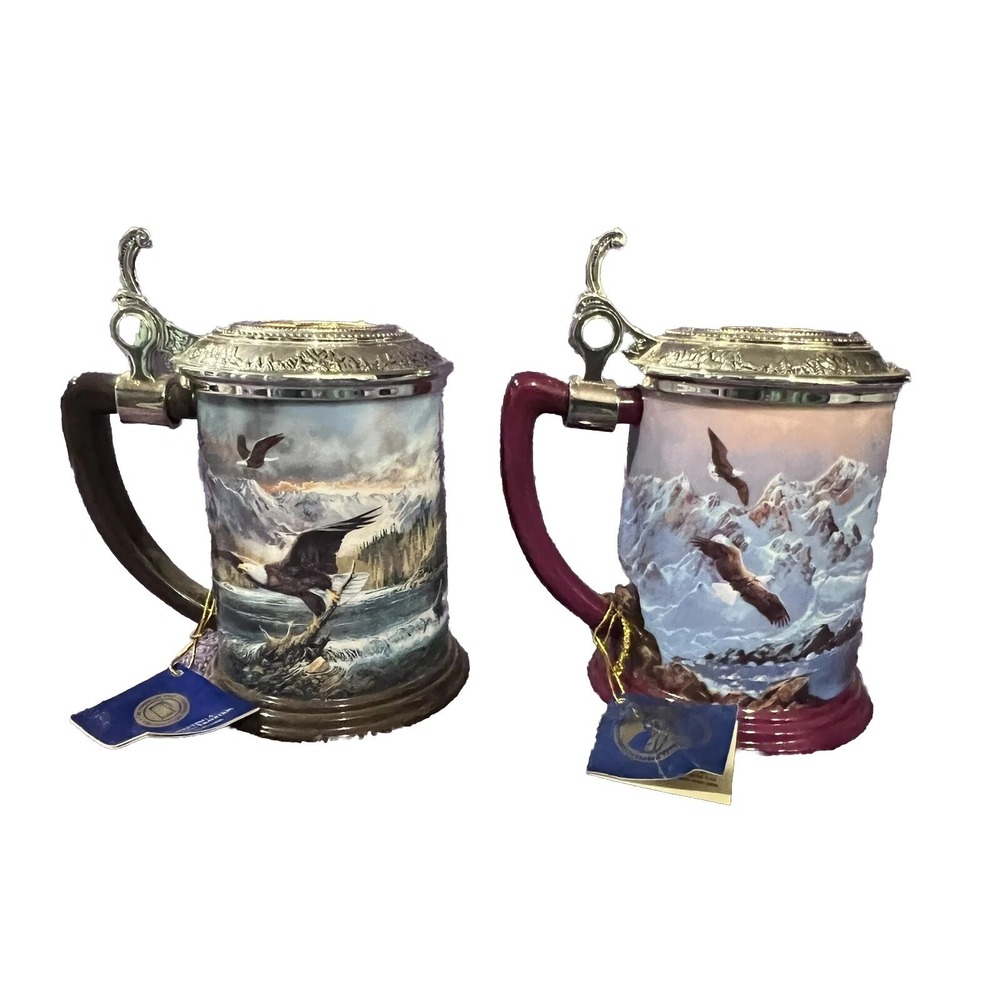 Franklin Mint Tankard Gold/silver Heavy Lidded Stein Tankards.‎ Limited Eagles